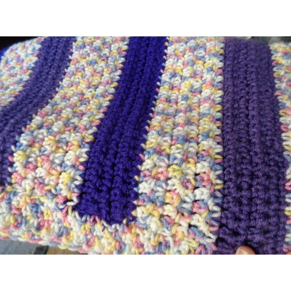 Crocheted Knitted Handmade Afghan 43"x49" Baby Lap Purple